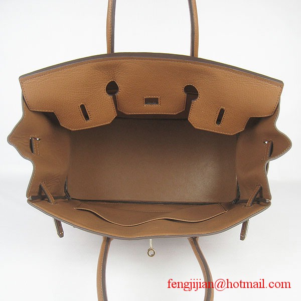 Hermes 35cm Embossed Veins Leather Bag Light Coffee 6089 Gold Hardware